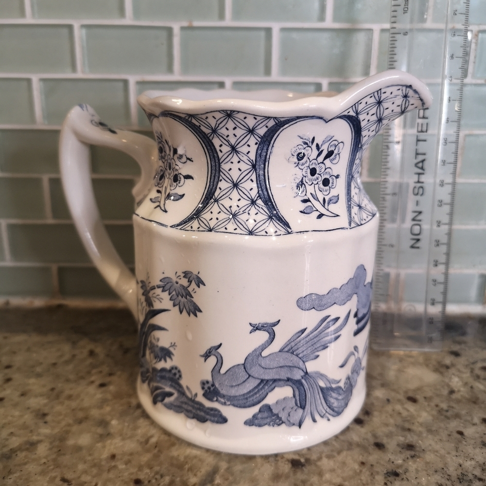 Antique 5" Old Chelsea Furnivals Blue Transferware Pitcher Made In England